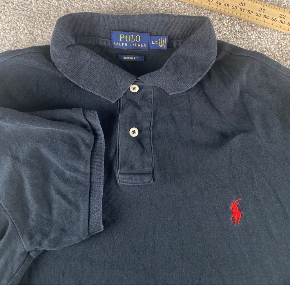 Polo Ralph Lauren Mens L Solid Black Cotton Short Sleeve Polo Shirt Red Pony